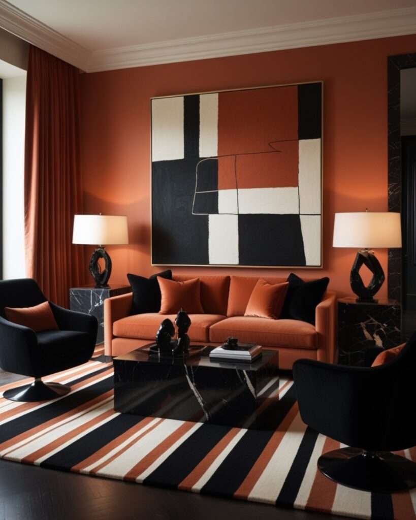 Modern Terracotta Living Room With Black Accents