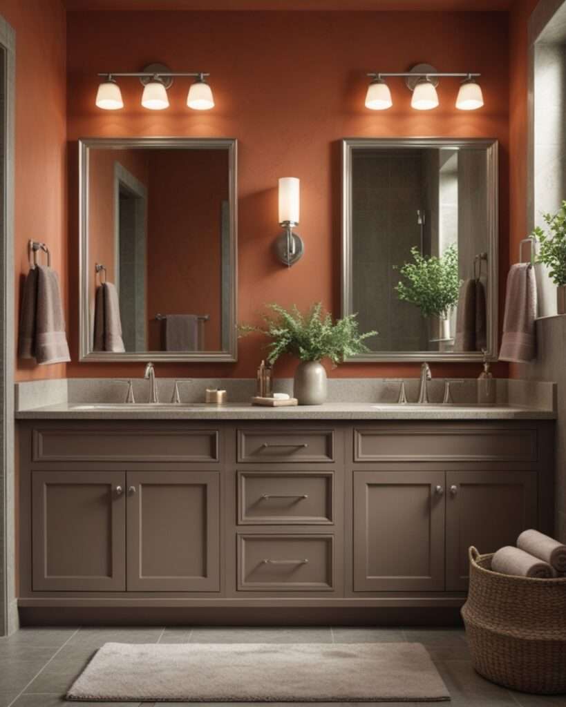 Elegant Earthy Bathroom Design with Terracotta and Taupe Accents