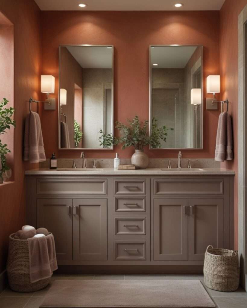 Elegant Earthy Bathroom Design with Terracotta and Taupe Accents