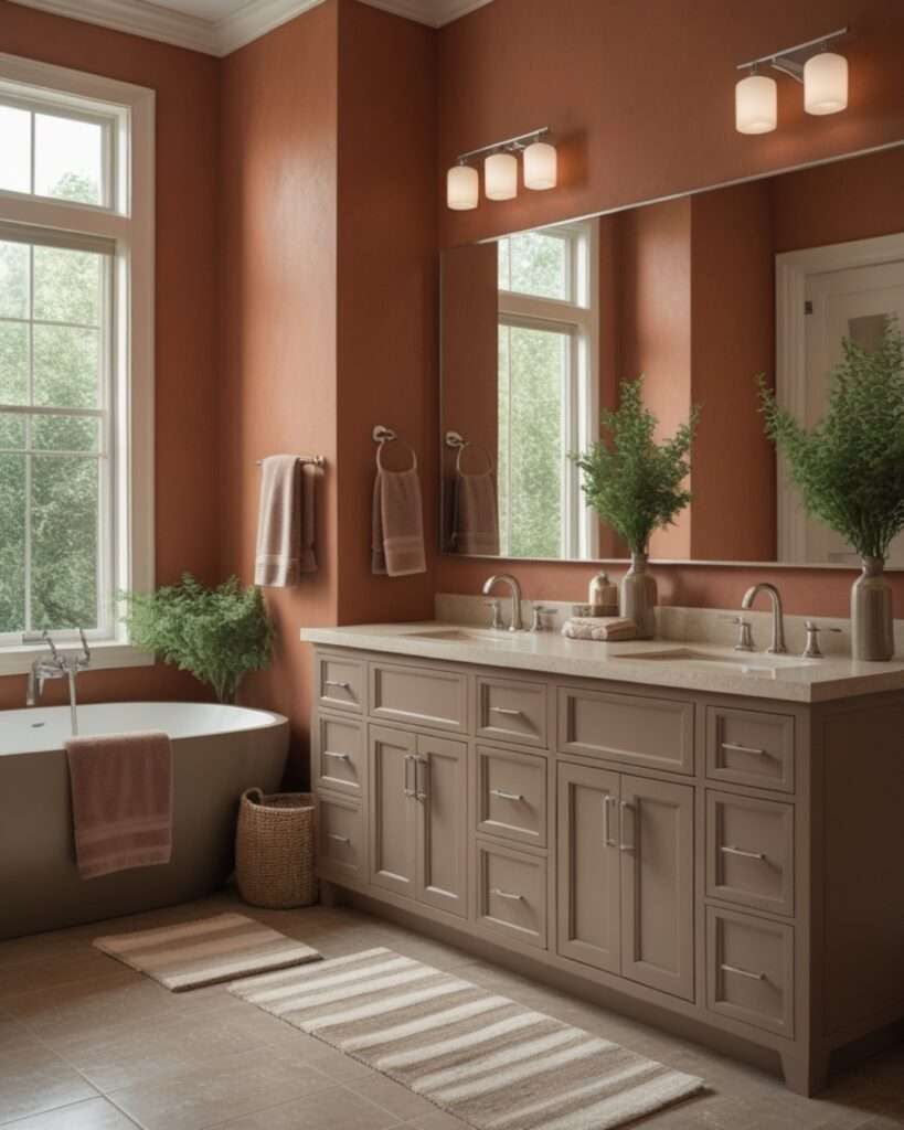 Elegant Earthy Bathroom Design with Terracotta and Taupe Accents