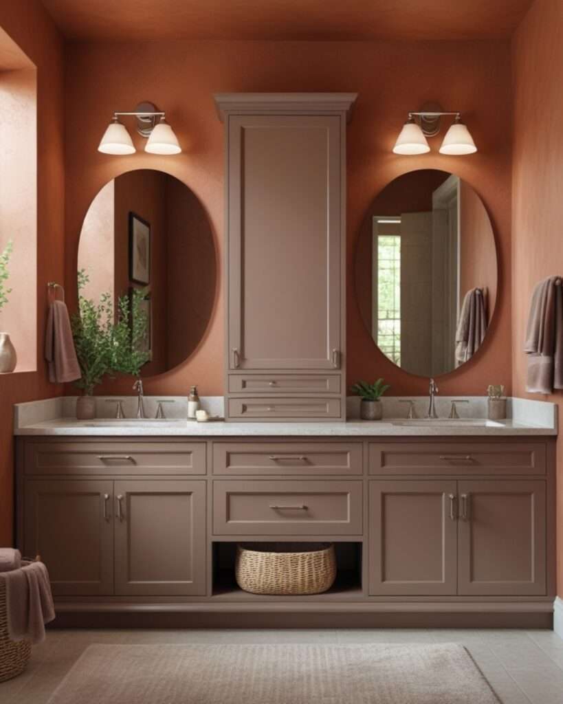 Elegant Earthy Bathroom Design with Terracotta and Taupe Accents