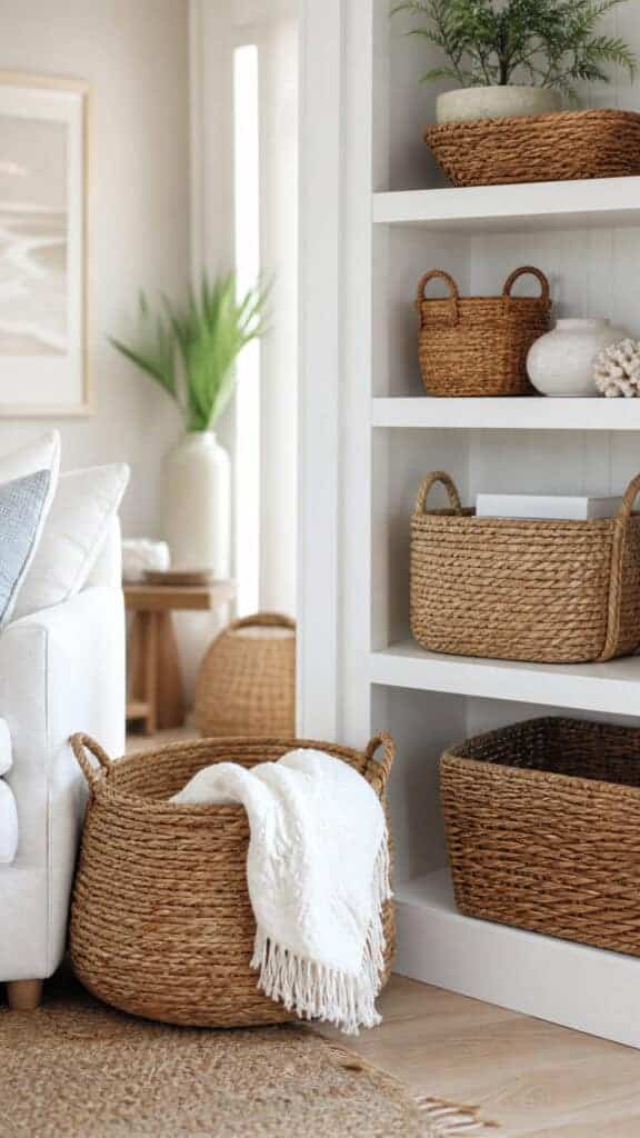 Embrace Coastal Charm with Stylish Woven Basket Storage