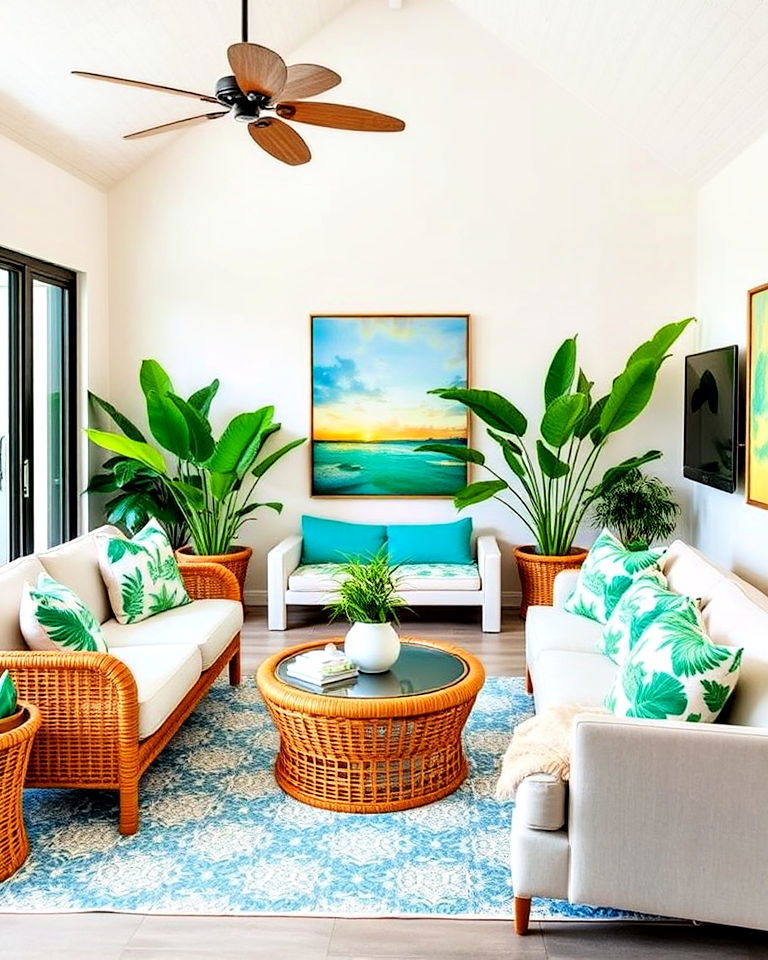 Lush Tropical Vibes for Your Beach House Living Room