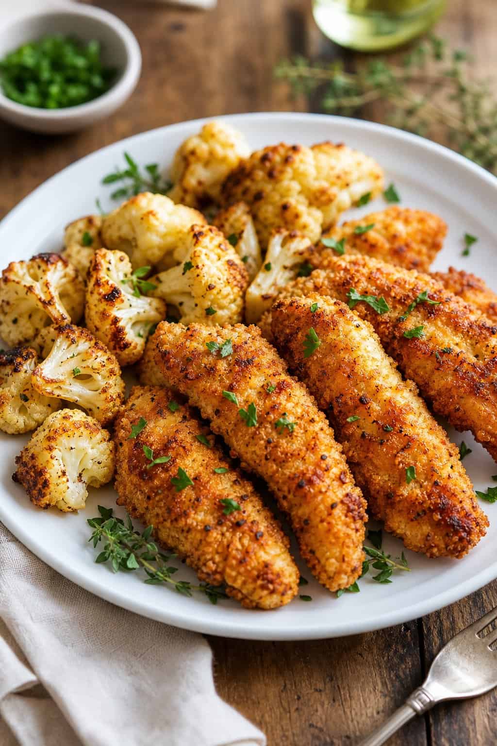 Golden Crunch Chicken Strips with Perfectly Roasted Cauliflower