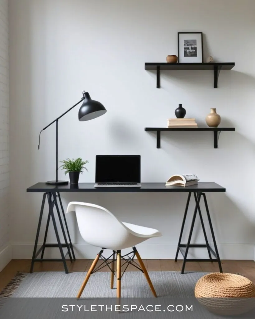 Chic Monochrome Workspace with Sleek Accents
