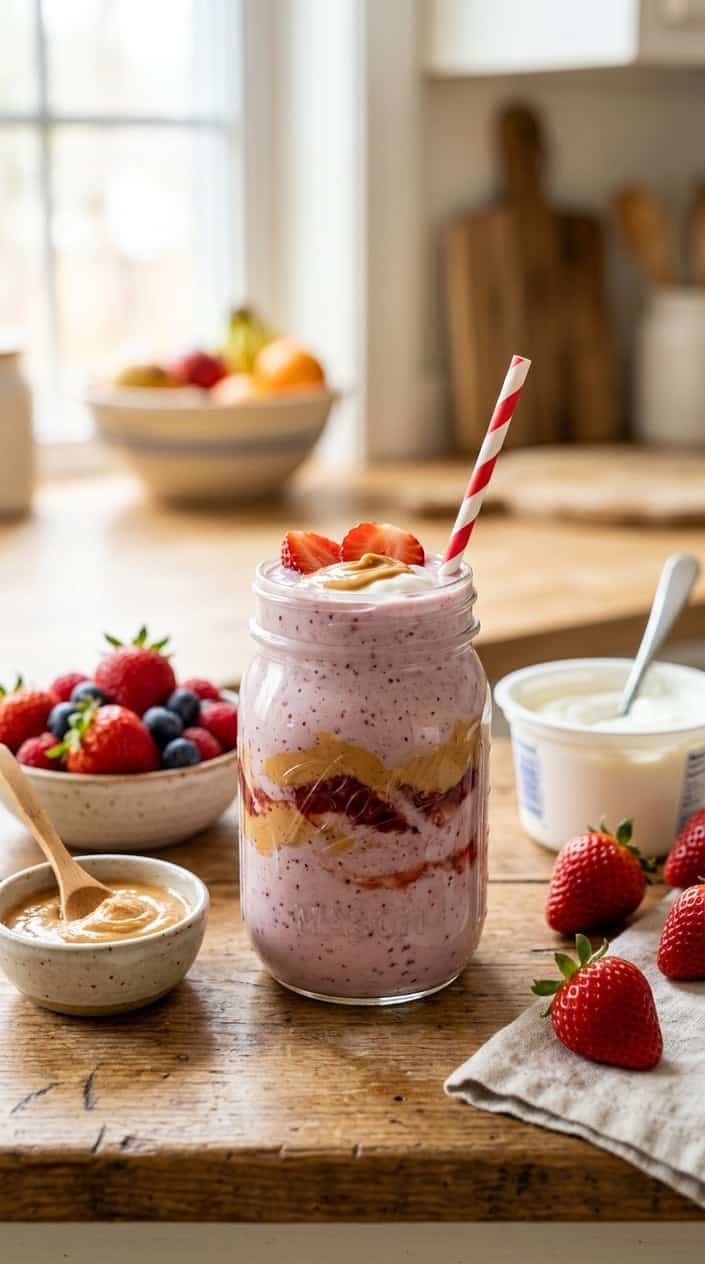 Creamy PB&J Dream: Greek Yogurt Smoothie Bliss