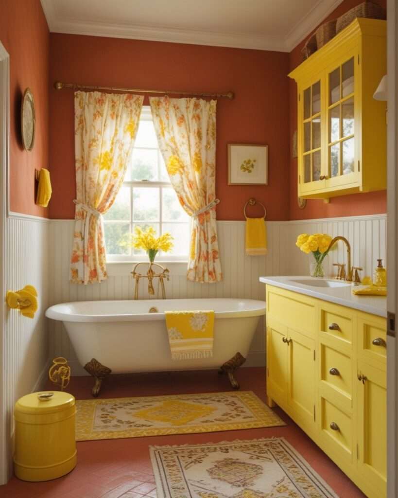 Warm Terracotta Bathroom Enhanced with Sunny Yellow Highlights