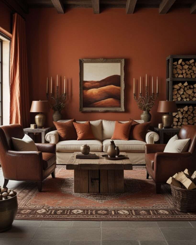 Rustic Terracotta Living Room With Warm Brown Tones