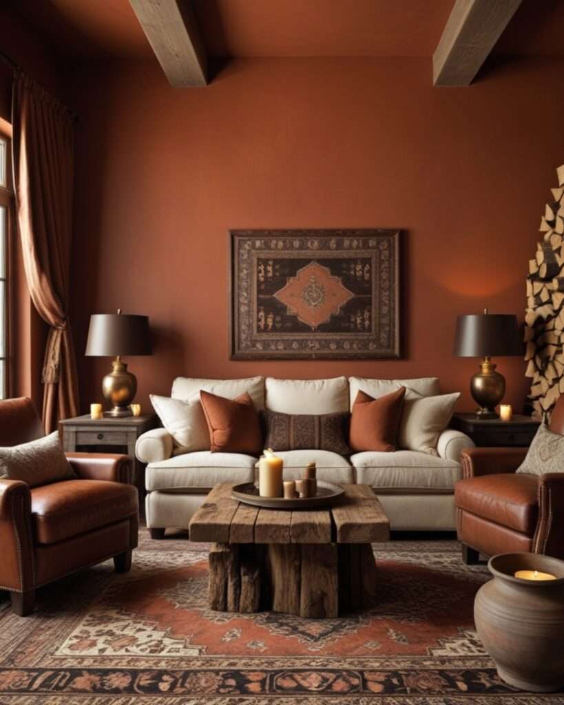 Rustic Terracotta Living Room With Warm Brown Tones