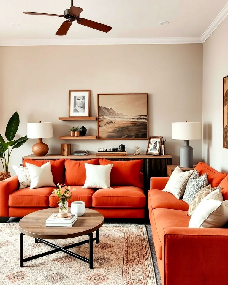 Embrace Earthy Elegance with a Rust-Hued Sofa