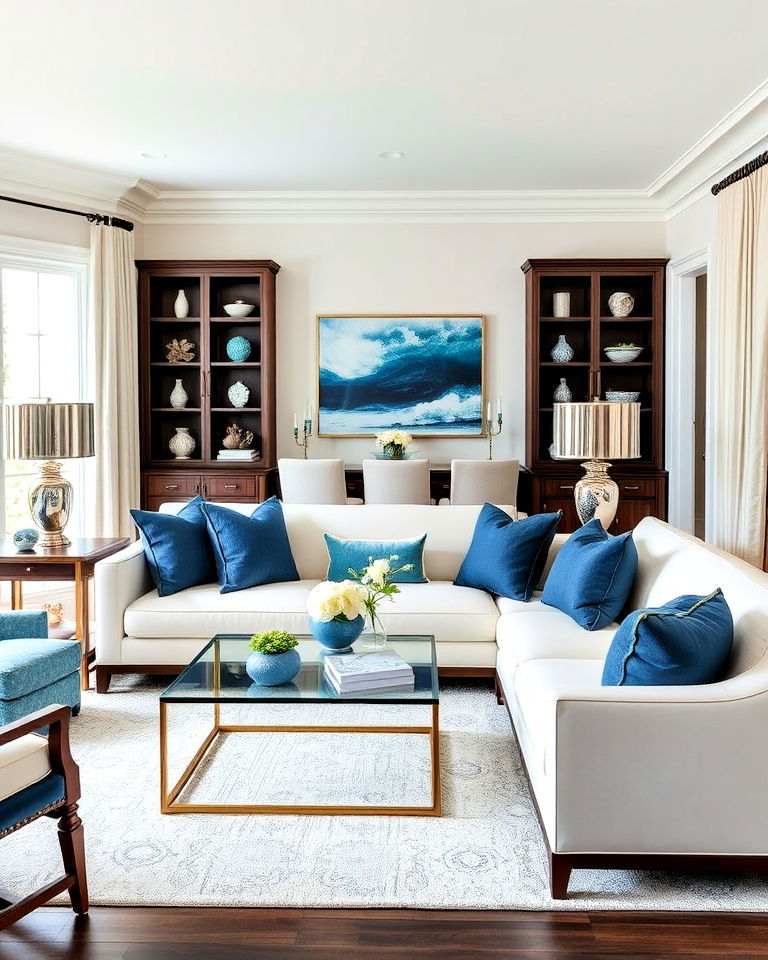 Elegant Coastal Lounge with Luxurious Accents