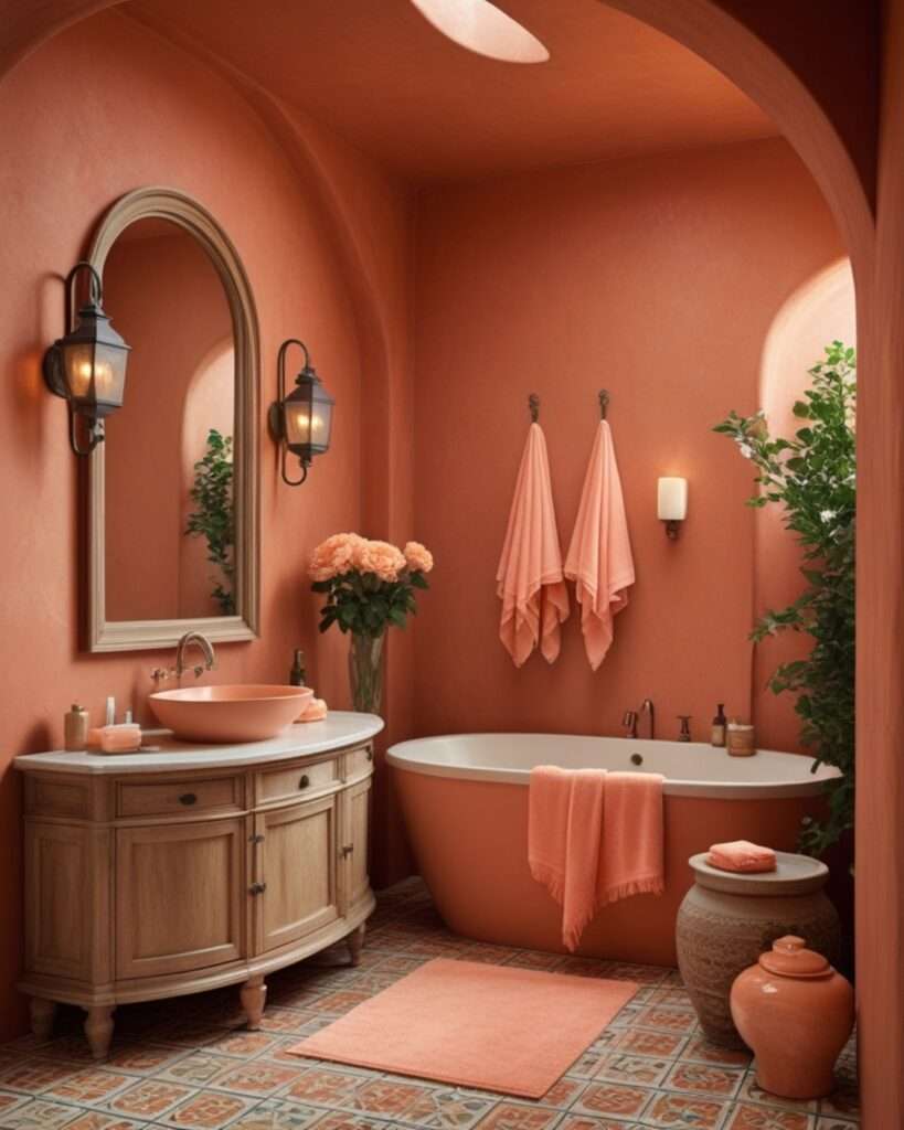 Warm Terracotta Bathroom with Gentle Coral Highlights