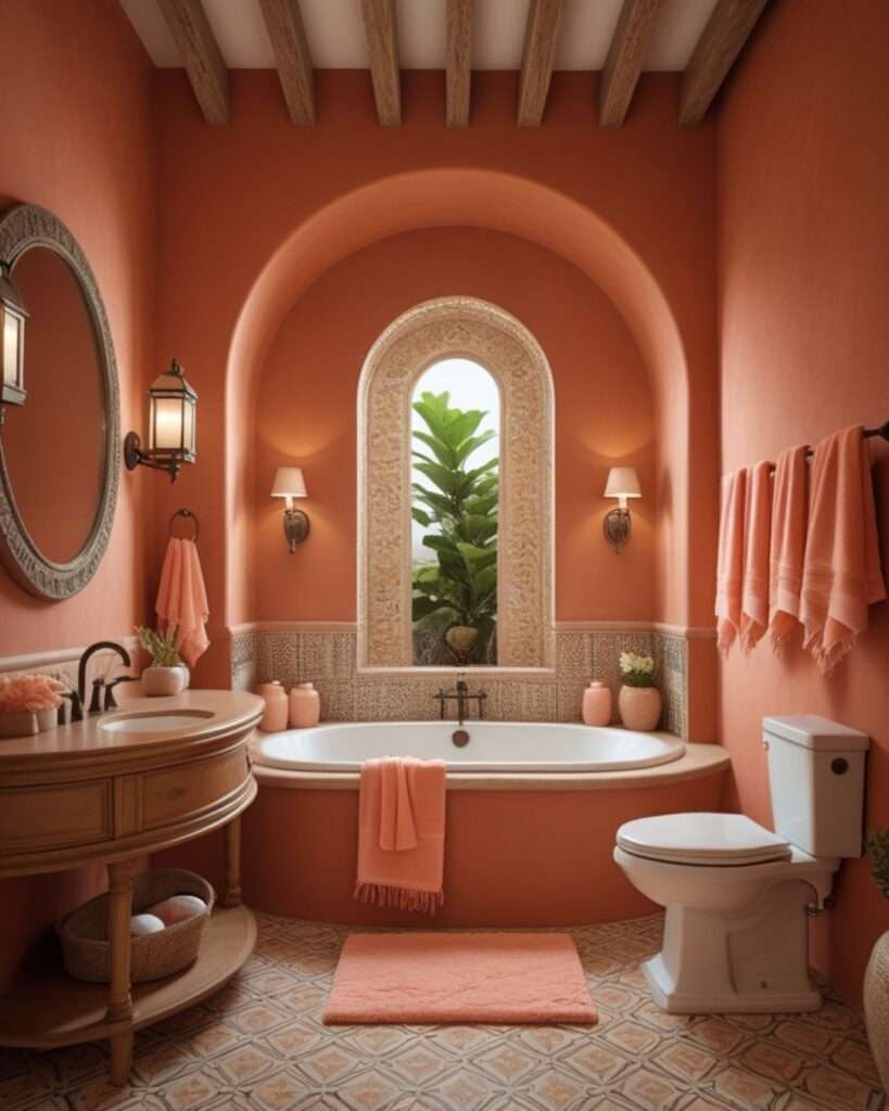 Warm Terracotta Bathroom with Gentle Coral Highlights