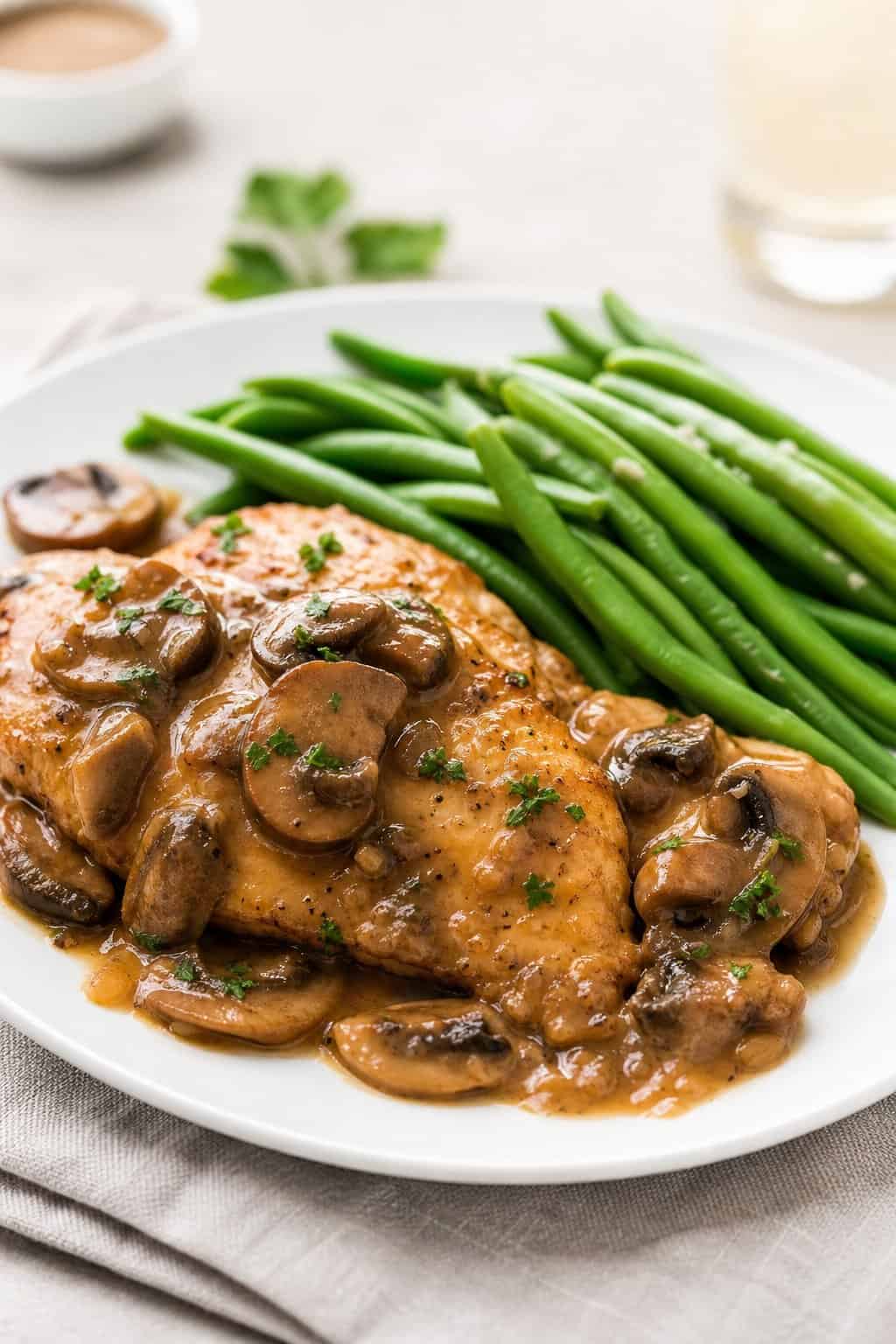 Savory Chicken and Mushroom Marsala with Tender Steamed Green Beans