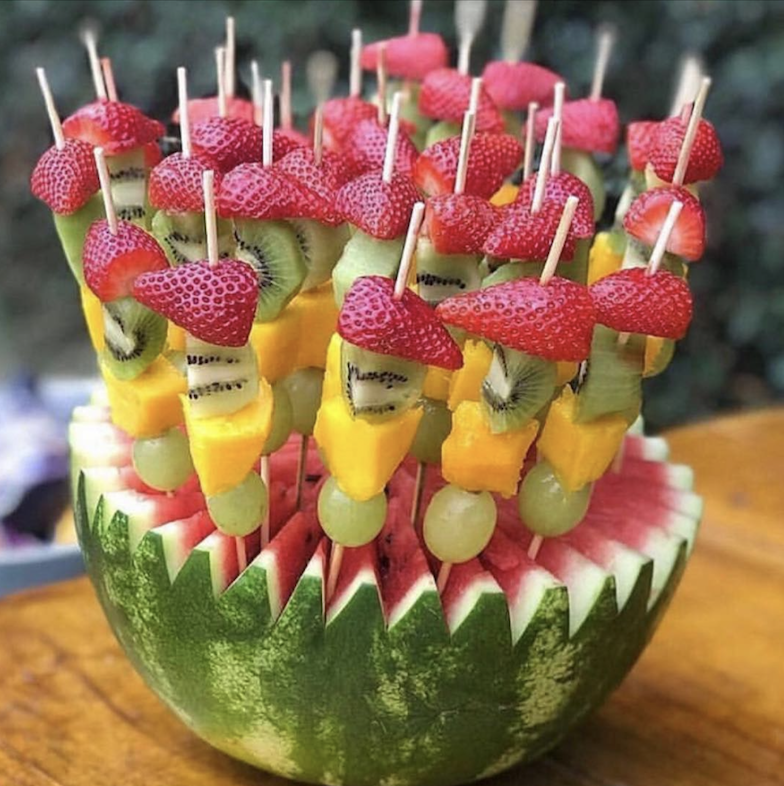 Tropical Treasure Skewers in a Watermelon Vessel