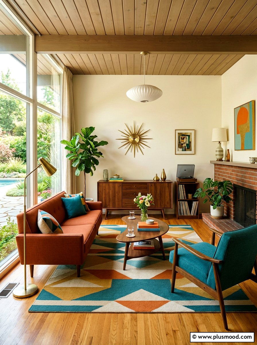 Sunlit Mid-Century Modern Living Room