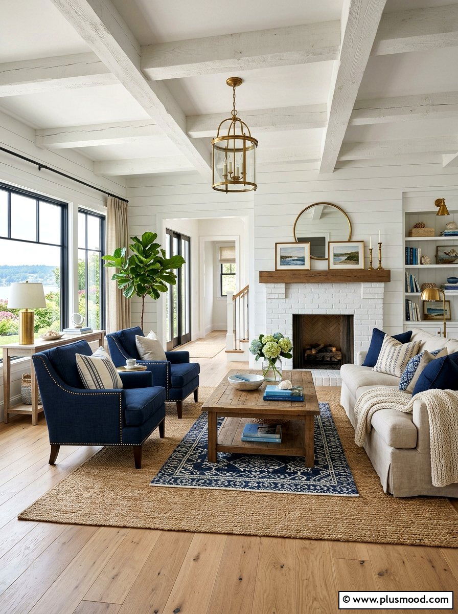 Sophisticated Navy Blue in Your Coastal Farmhouse Living Room