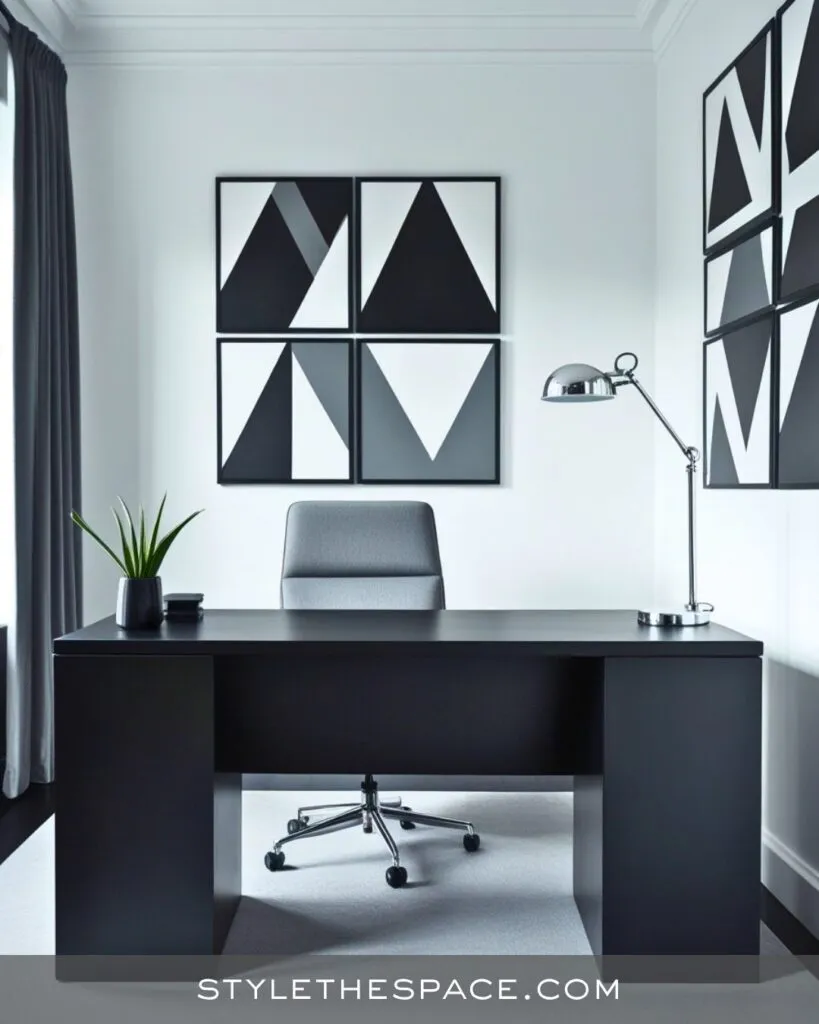 Sleek Monochrome Harmony: A Modern Minimalist Workspace