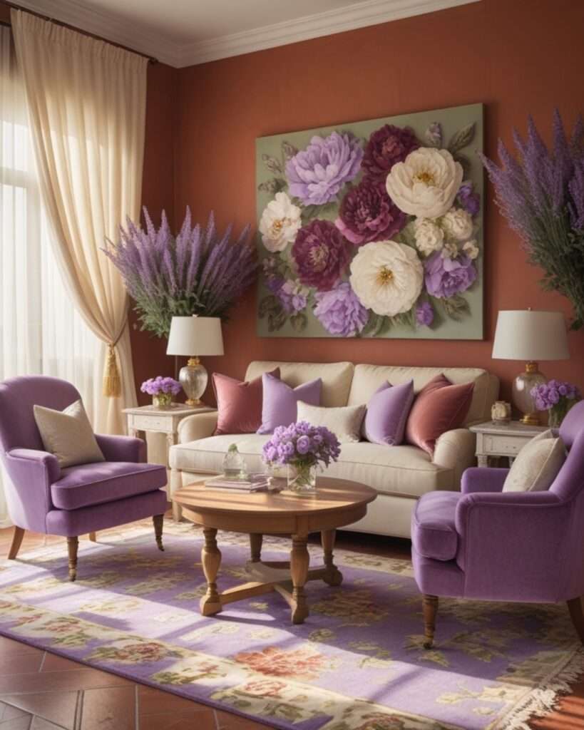 Terracotta Living Room With Lavender Floral Charm
