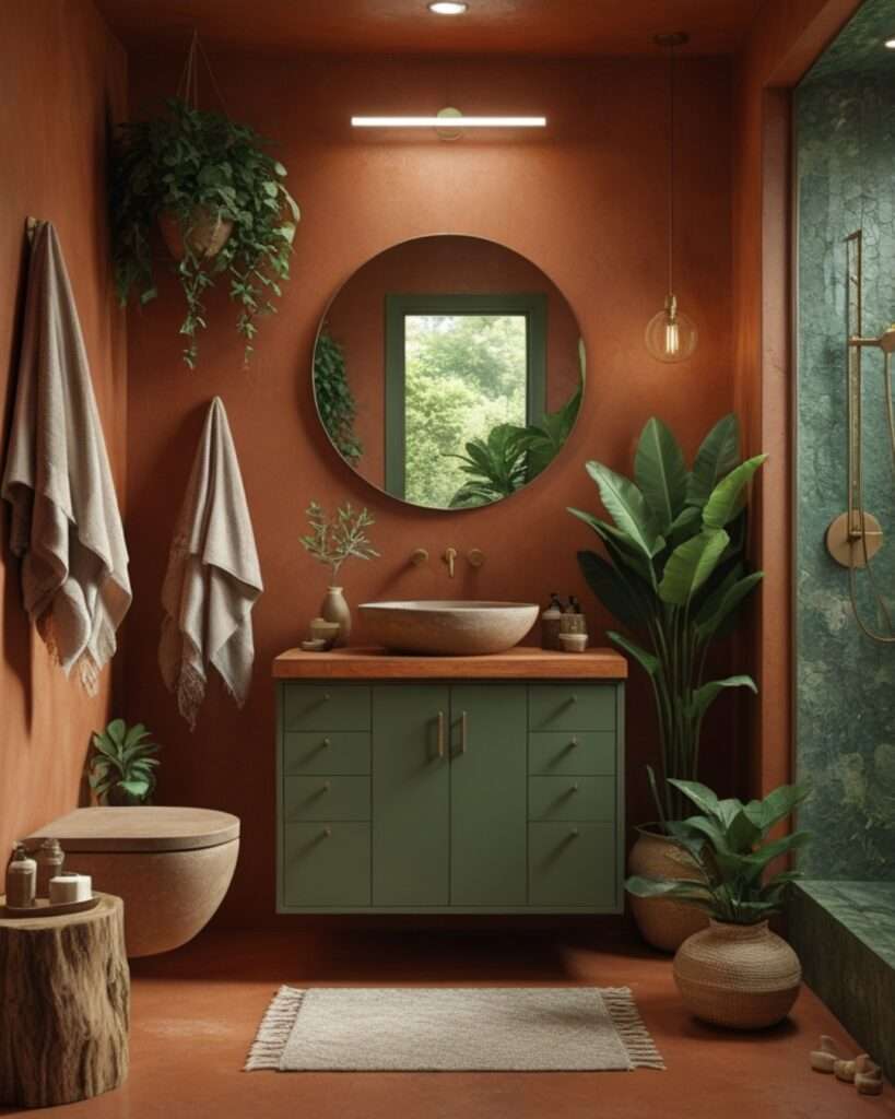 Earthy Elegance: Terracotta and Olive Green Bathroom Retreat
