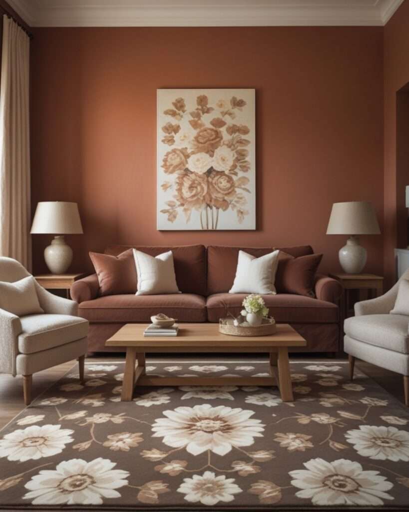 Neutral Terracotta Living Room With Soft Beige Layers