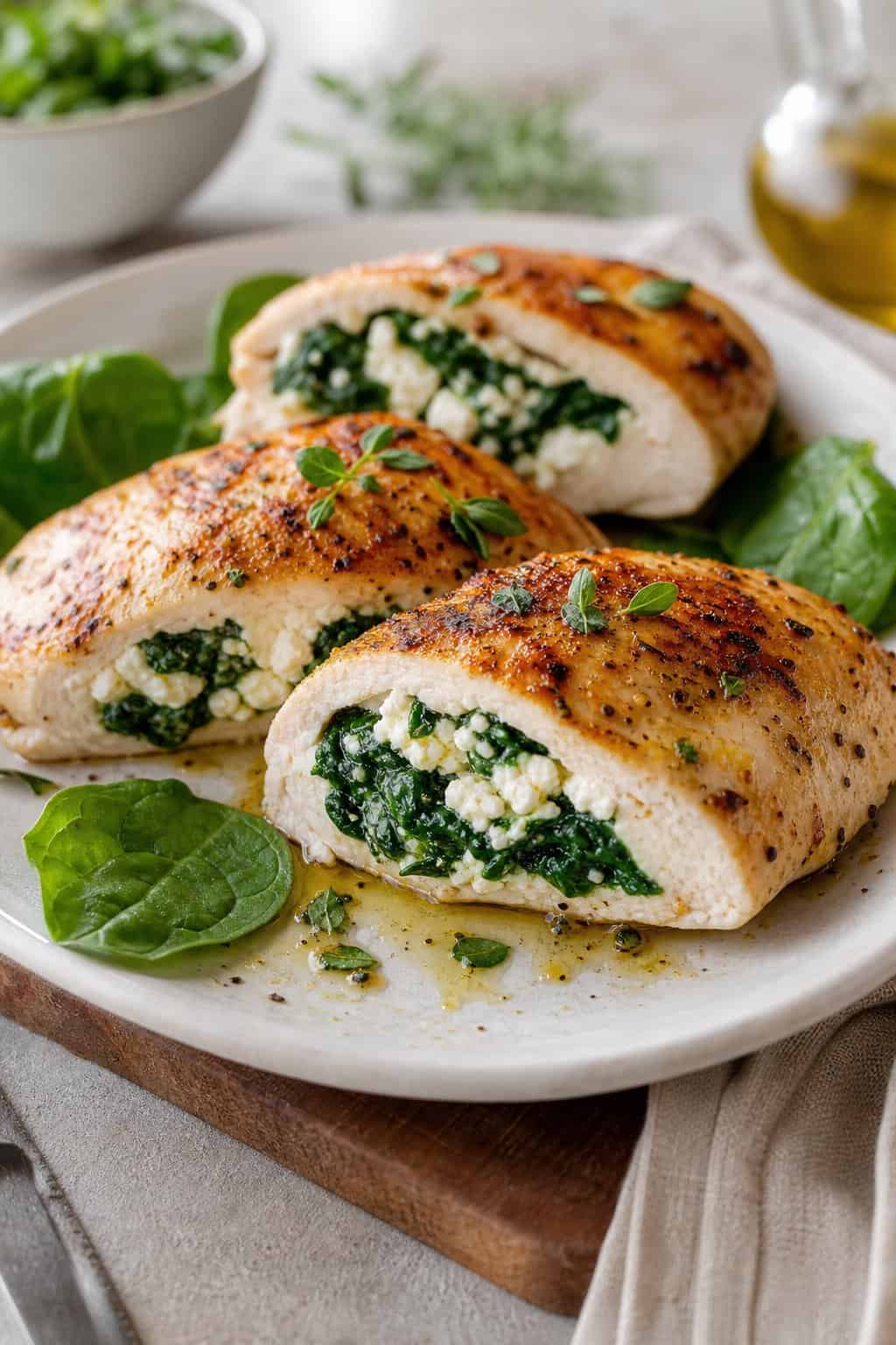 Herb-Rich Chicken Breasts Stuffed with Creamy Spinach and Feta