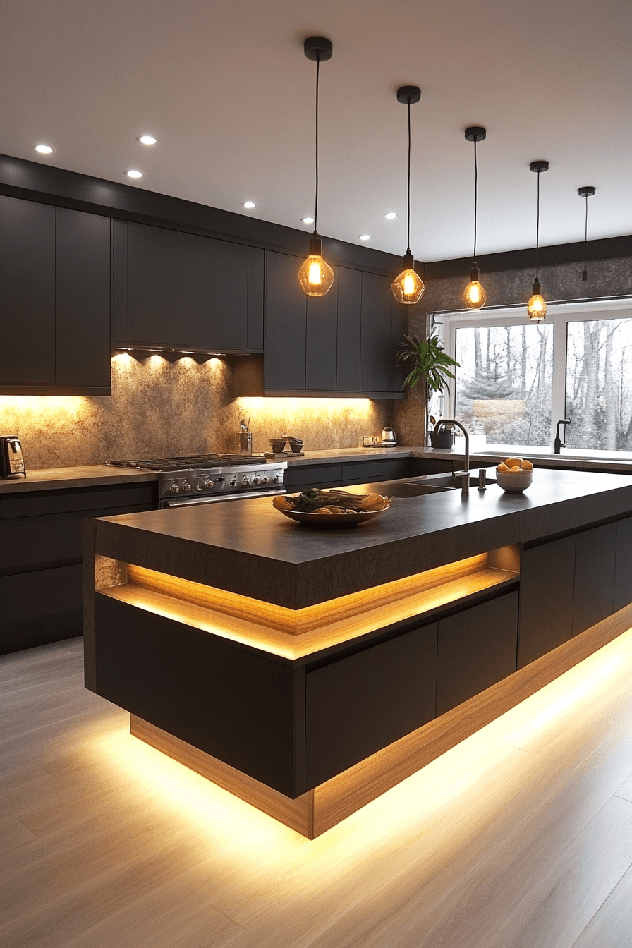 Suspended Island in an Open-Concept Kitchen