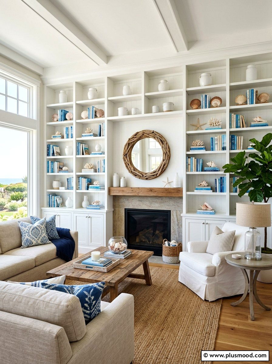 Seaside-Inspired Bookshelf Decor