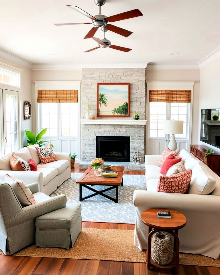 Durable and Fun Beach House Living Room for the Whole Family