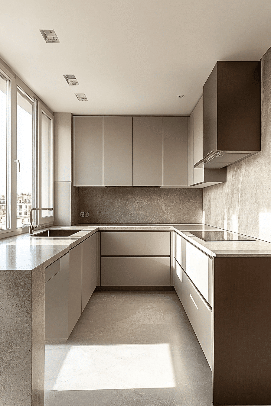 Subtle Toned Geometry in Minimalist Kitchens