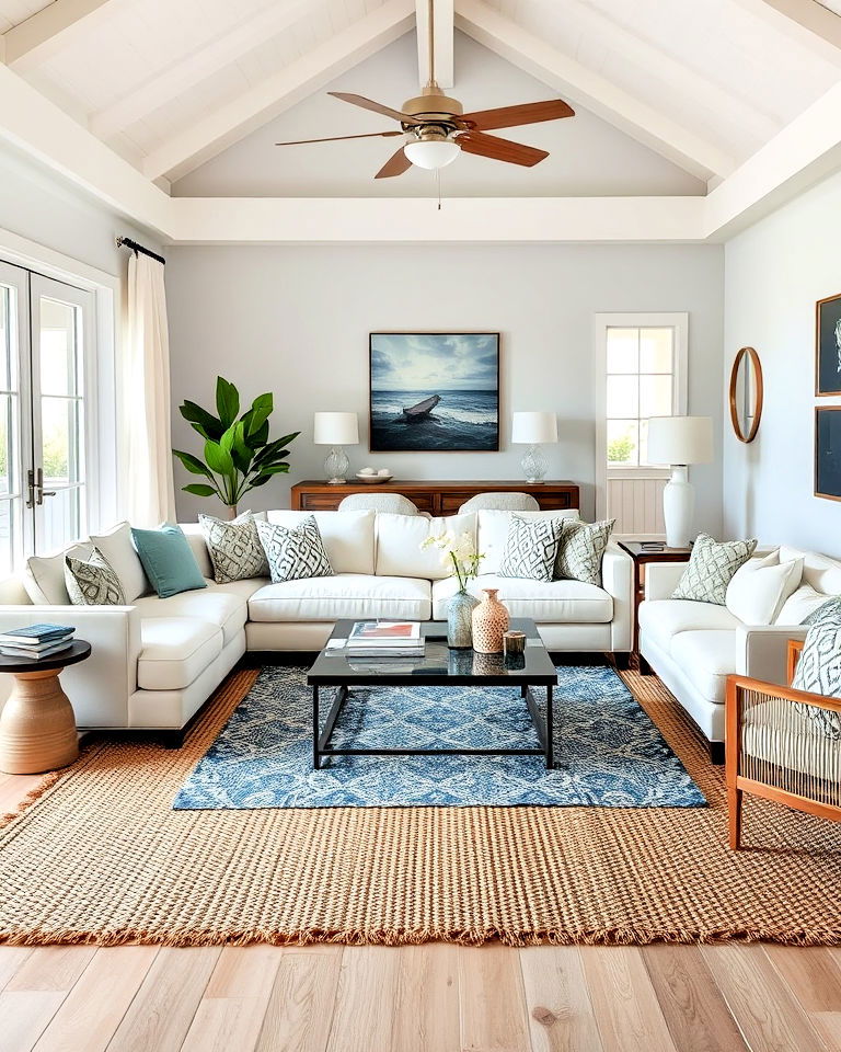 Creating Cozy Depth with Layered Rugs in Your Beach Living Room