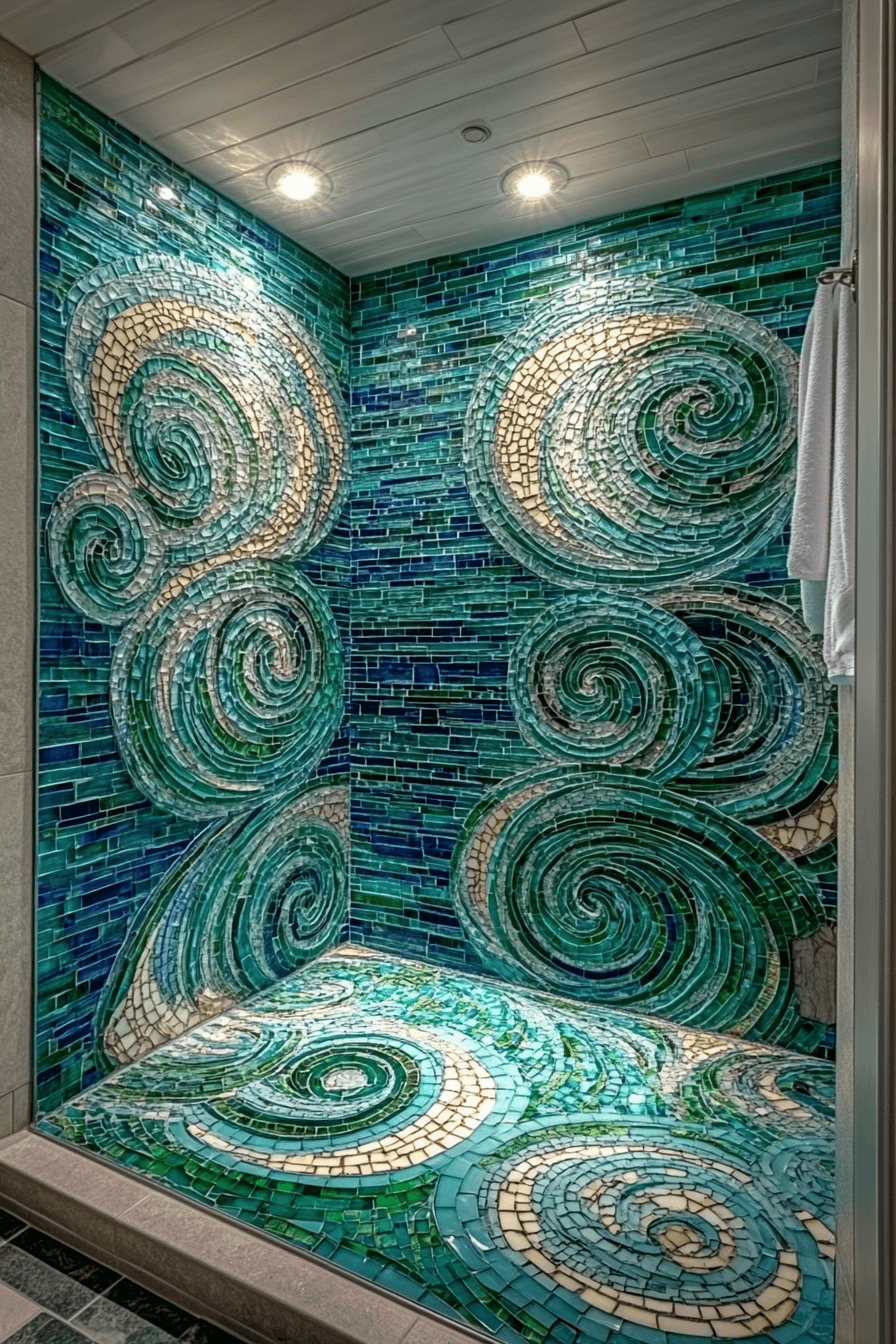 Sea Glass Mosaic Coastal Bathroom